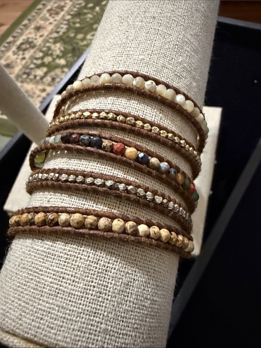 Chan Luu Brown Wrap Bracelet with Multicolor Stone & Gold Accents
